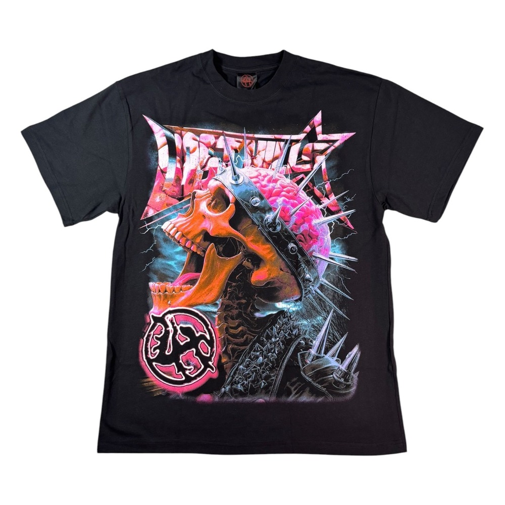 Lost Hills Mens Graphic T-Shirt Black Skull Brain Heavy Metal‎ Style Size Large